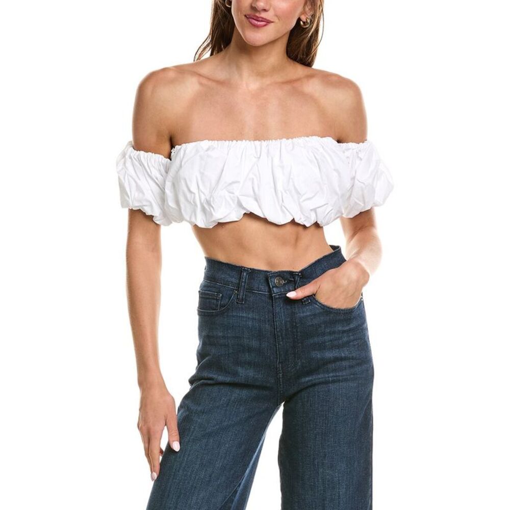 Susana Monaco Womens  Off Shoulder Crop Puff Bandeau Top, White